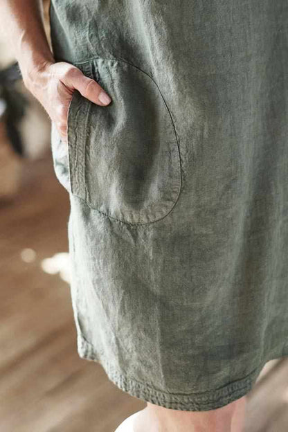 Pocket Detail on Khaki Euro Linen Pocket Dress with side pockets
