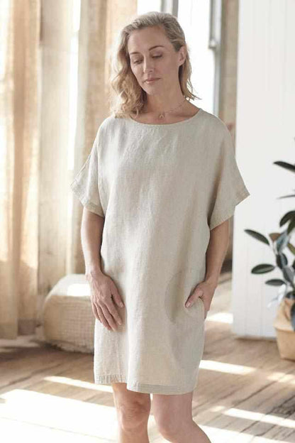 Natural Euro Linen Pocket Dress with side pockets