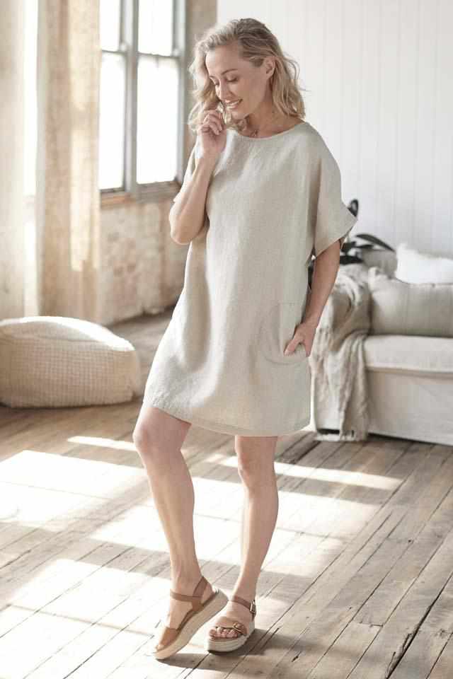 Natural Euro Linen Pocket Dress with side pockets