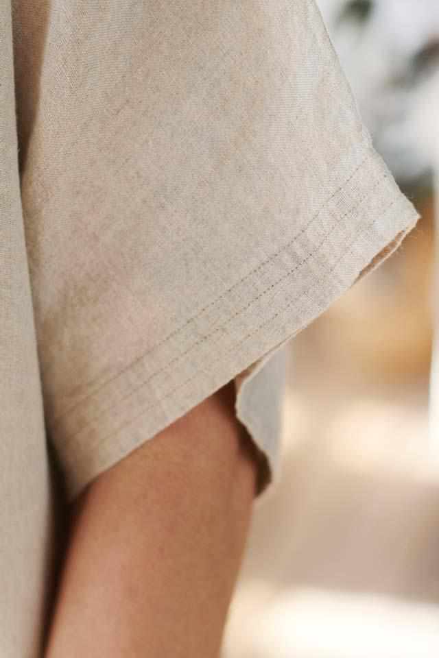 Sleeve detail on Natural Euro Linen Pocket Dress with side pockets