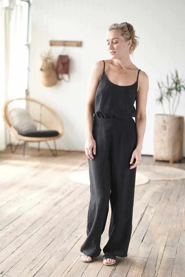 Euro Linen Black Cami and Black Linen Culotte