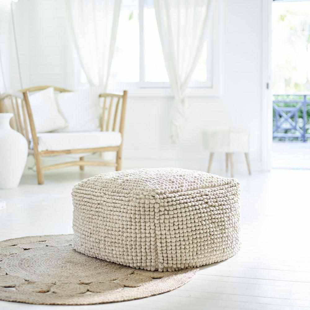 Gray Artisan Large Square Ottoman Cover Natural
