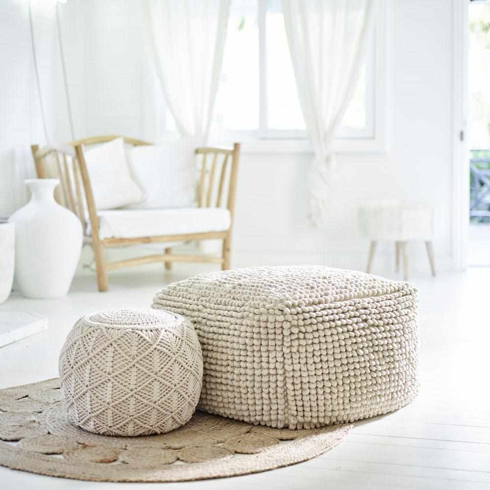 Gray Artisan Large Square Ottoman Cover Natural