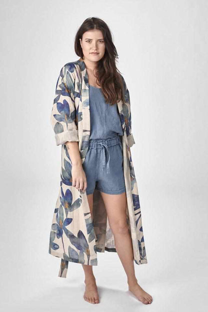 Lavender The Tulip Linen Robe OSFA / Blue Floral