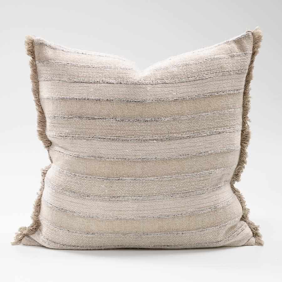 Tracks Yarn Dyed Linen Cotton Cushion with Natural Fringe
