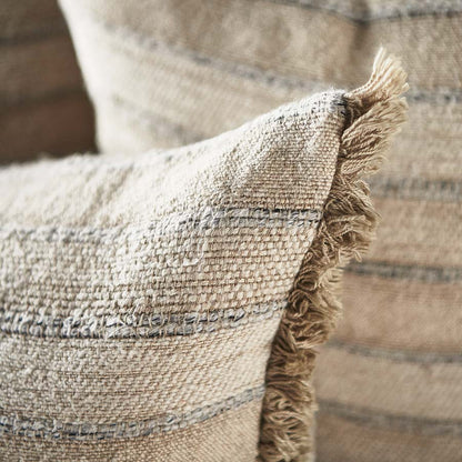 Tracks Yarn Dyed Linen Cotton Cushion with Natural Fringe