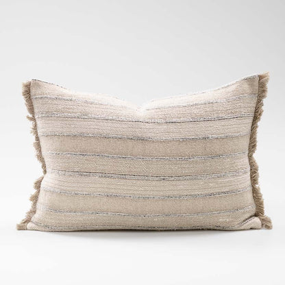 Tracks Yarn Dyed Linen Cotton Cushion with Natural Fringe
