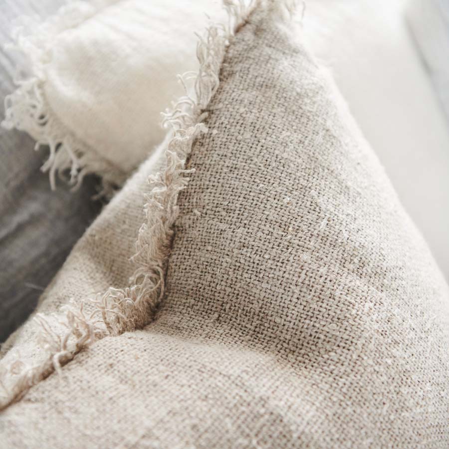Natural Bedouin Euro linen cushion  with frayed edges and 100% feather filled insert