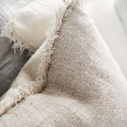 Natural Bedouin Euro linen cushion  with frayed edges and 100% feather filled insert