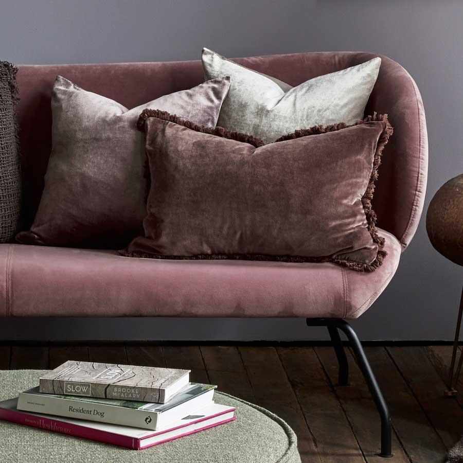 Lynette Boho Velvet Cushion in Preonze with feather filled insert