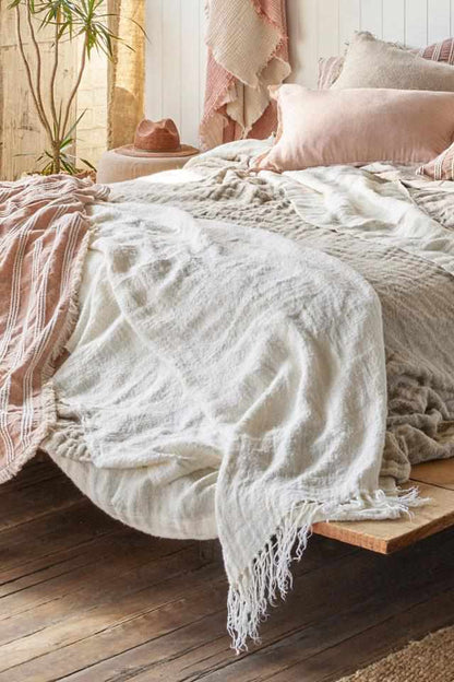 All Natural Ivory Bedouin Linen Bed Throw