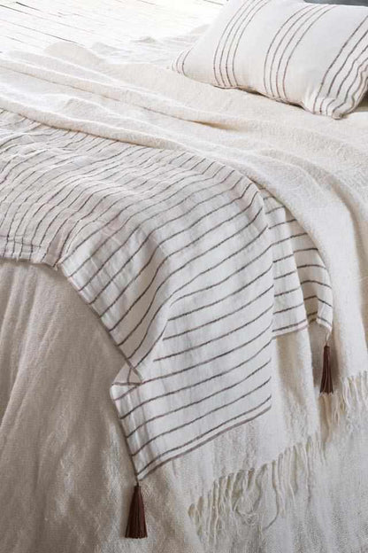 Rockpool Linen Throw with Organic Textures Stripe and leather tassels