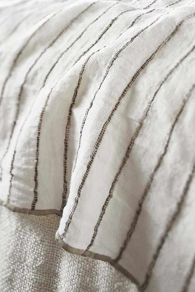 Rockpool Linen Throw with Organic Textures Stripe and leather tassels