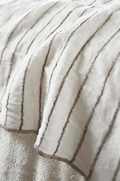 Rockpool Linen Throw with Organic Textures Stripe and leather tassels