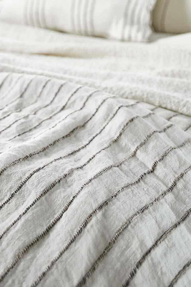 Rockpool Linen Throw with Organic Textures Stripe and leather tassels