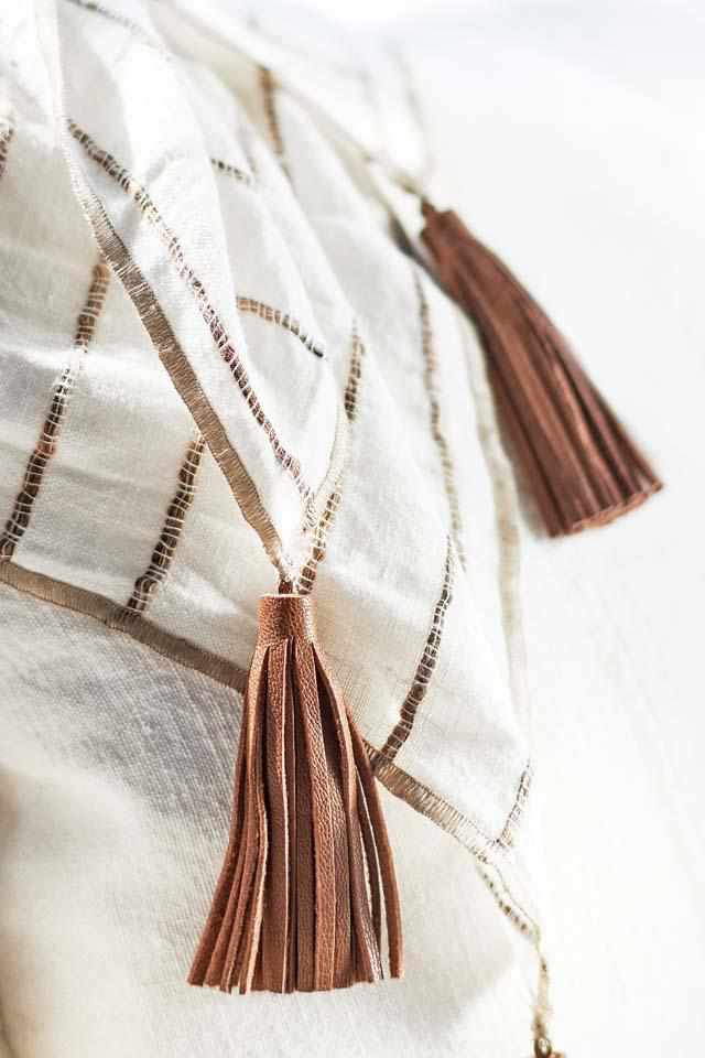 Rockpool Linen Throw with Organic Textures Stripe and leather tassels