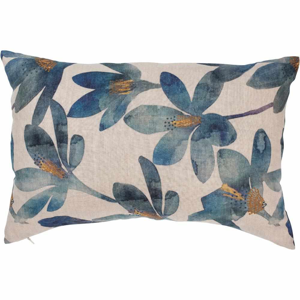 Gray Tulip Linen Cushion Blue Floral / Rectangle: 40x60cm