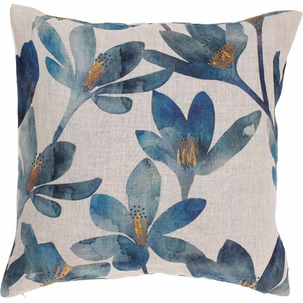 Gray Tulip Linen Cushion Blue Floral / Small Square: 50x50cm,Blue Floral / Large Square: 60x60cm