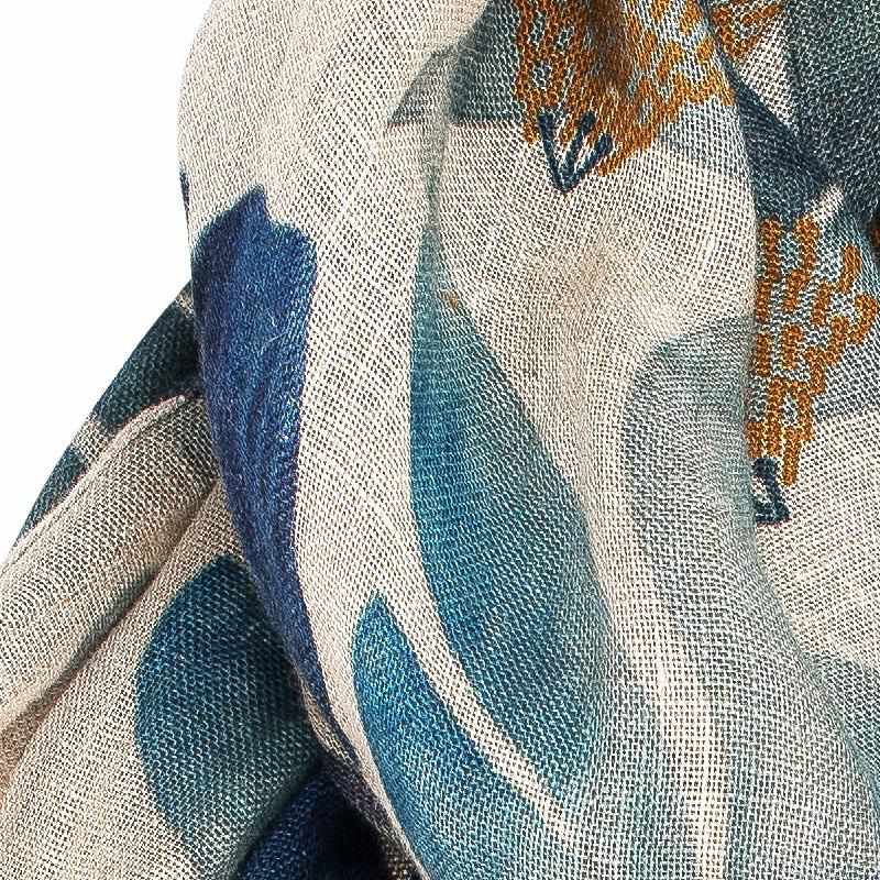 Slate Gray Tulip Linen Scarf Blue Floral