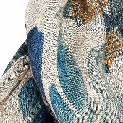 Slate Gray Tulip Linen Scarf Blue Floral