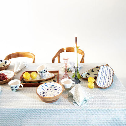 wooden platter with handle and sea mist leaf print 
