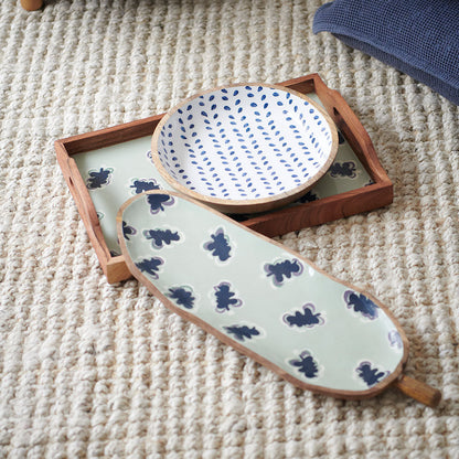 Mango Wood &amp; Enamel Tray - Gidget