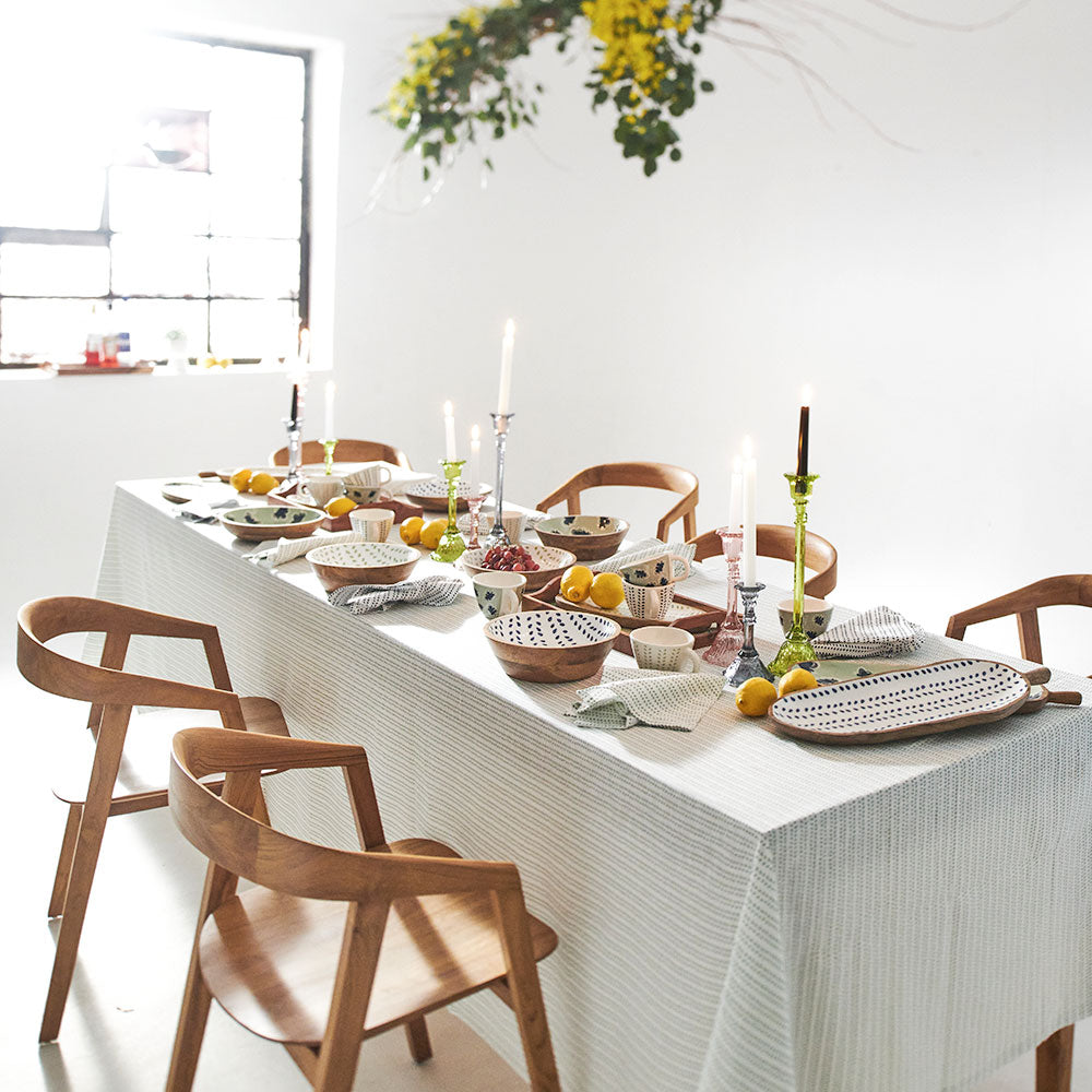 wooden deep bowl in sea mist and navy gidget print 