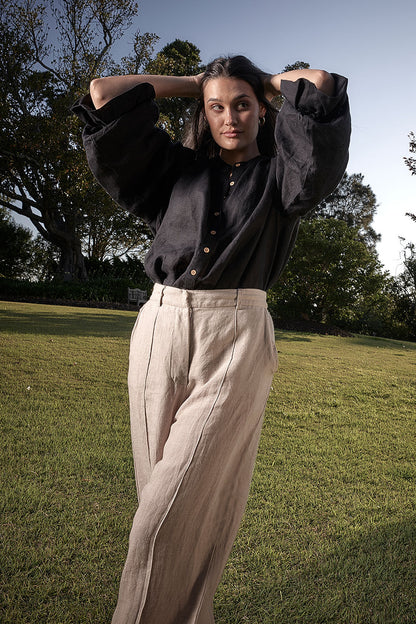 The Allegra Linen Blouse - Black