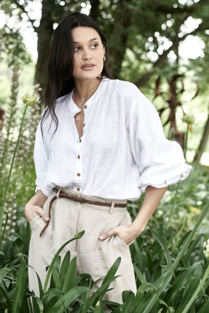 The Allegra Linen Blouse - White
