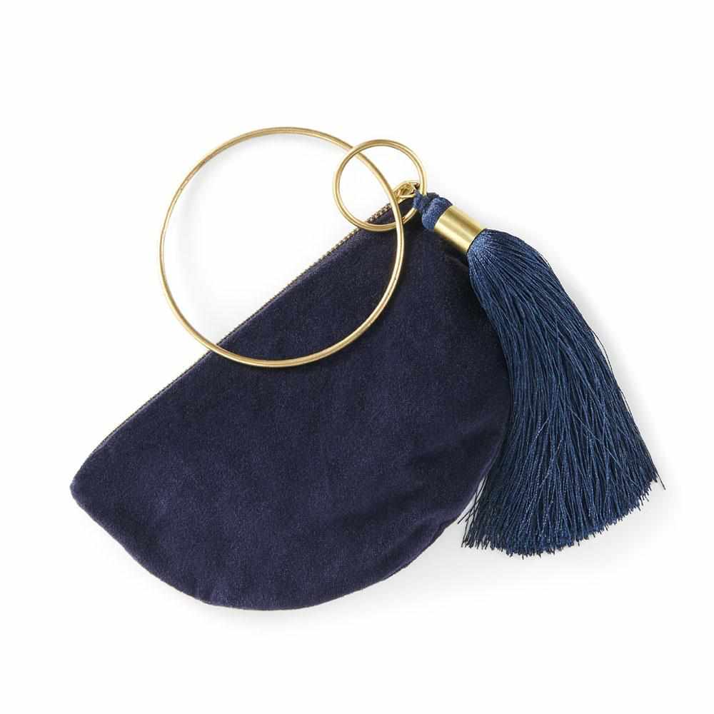 Dark Slate Gray Velvet Bangle Purse - Navy Navy