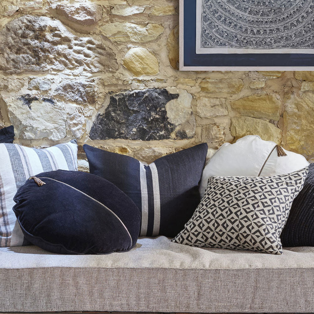 Eadie Lifestyle Black Circlyn Velvet Cushion on sofa