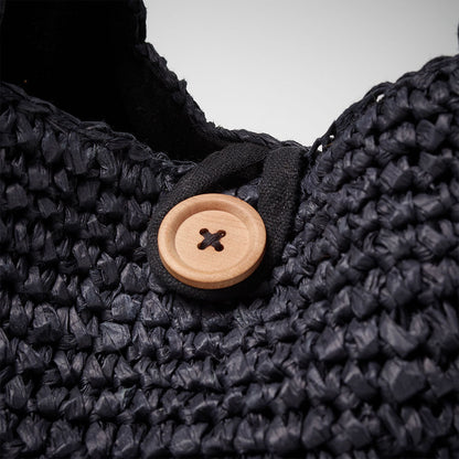 beach bag with button enclosure and cotton lining black