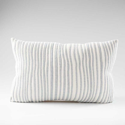 blue and white stripped cushion in a soft ribbed material