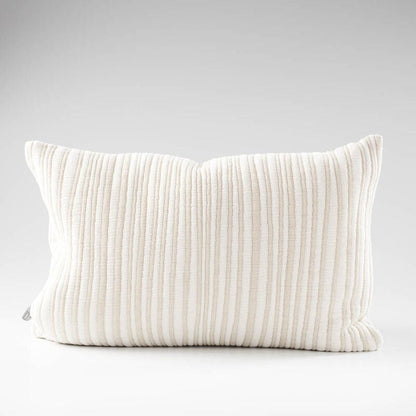 natural and white stripped cushion in a soft ribbed material