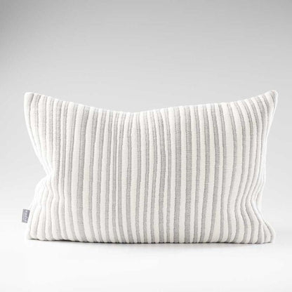 slate and white stripped cushion in a soft ribbed material