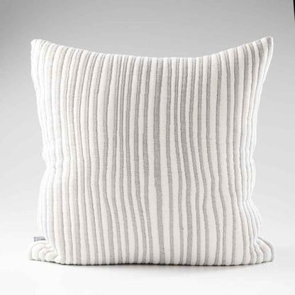 slate and white stripped cushion in a soft ribbed material