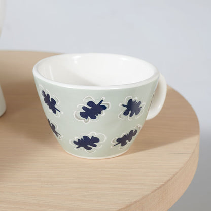 set of three mugs in navy and sea mist prints