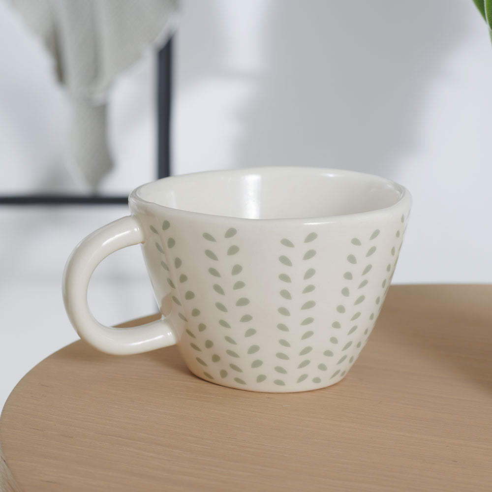 set of three mugs in navy and sea mist prints