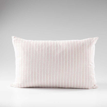 100% linen cushion in white and pink small leaf pattern repeat