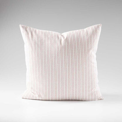 100% linen cushion in white and pink small leaf pattern repeat