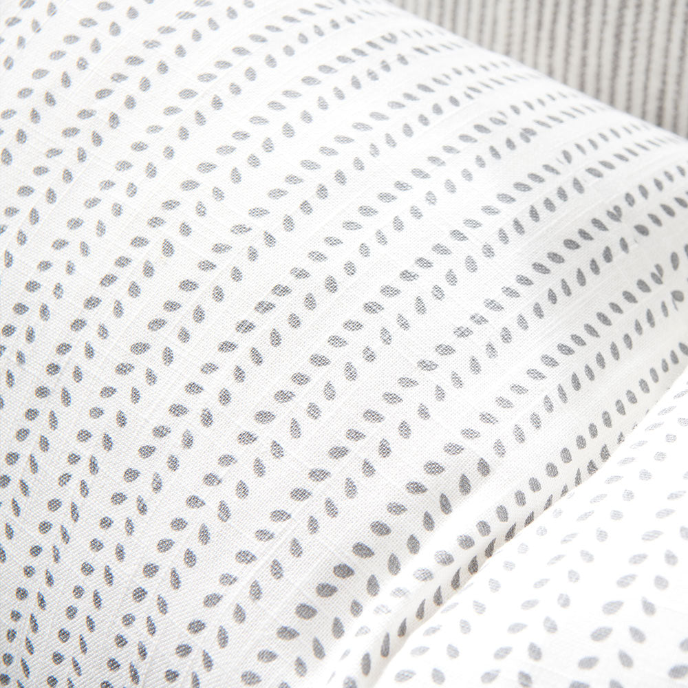 100% linen cushion in white and slate small leaf pattern repeat