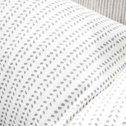 100% linen cushion in white and slate small leaf pattern repeat