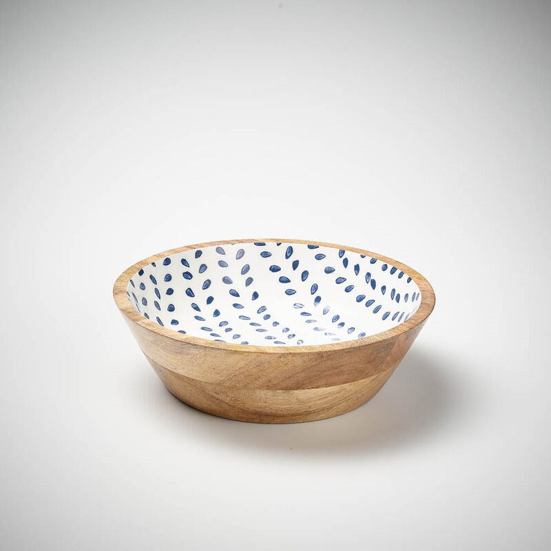 wooden deep bowl in navy leaf print