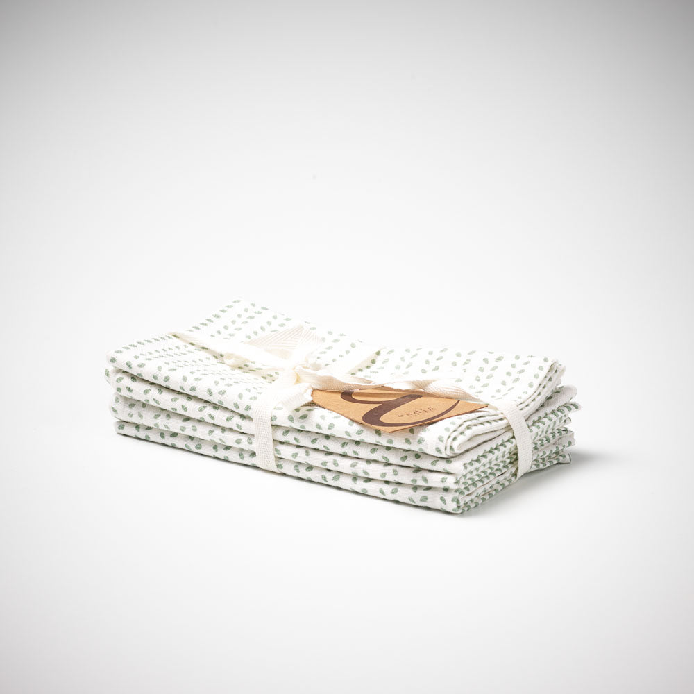 100% linen napkin set of four in white and sea mist pattern