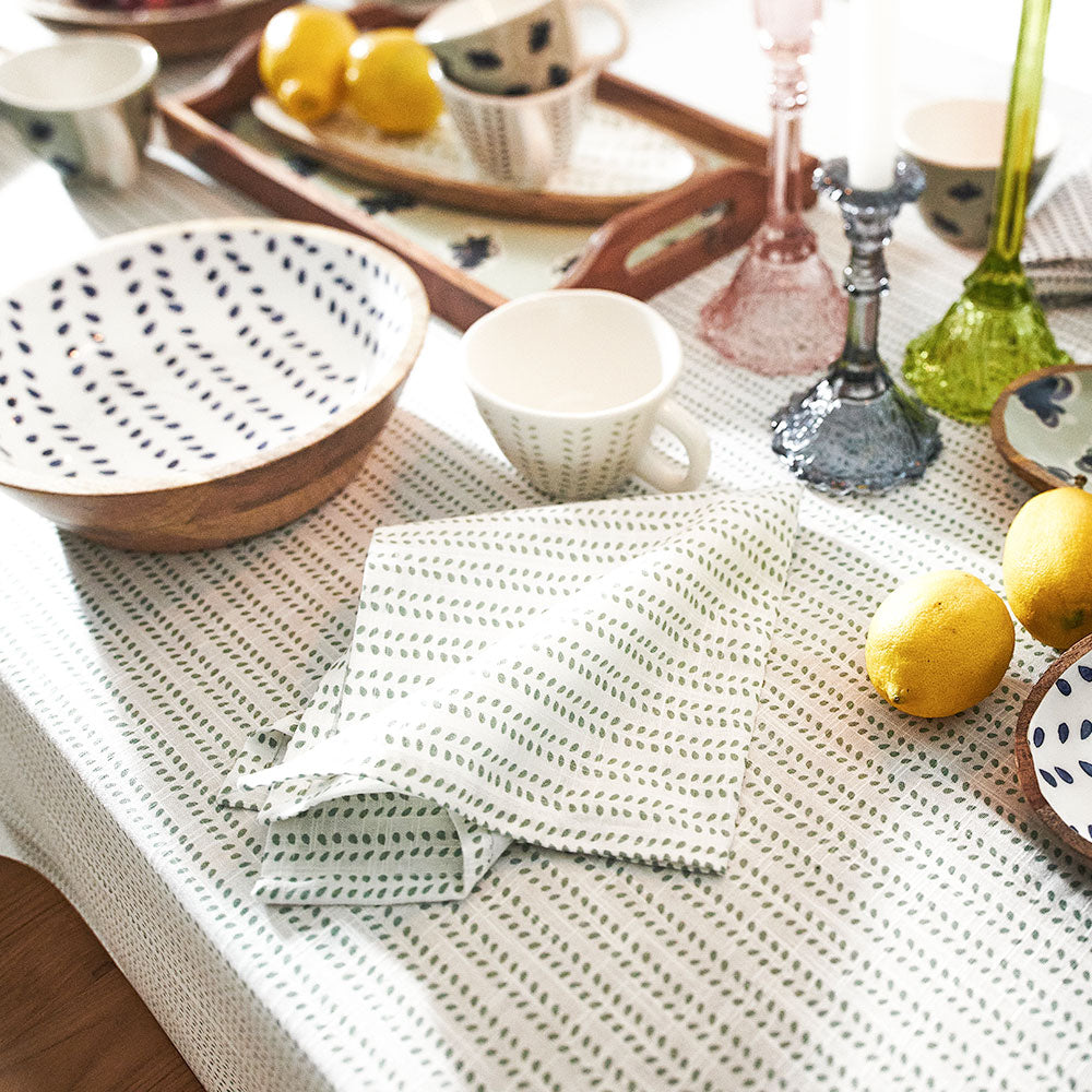 100% linen napkin set of four in white and sea mist pattern