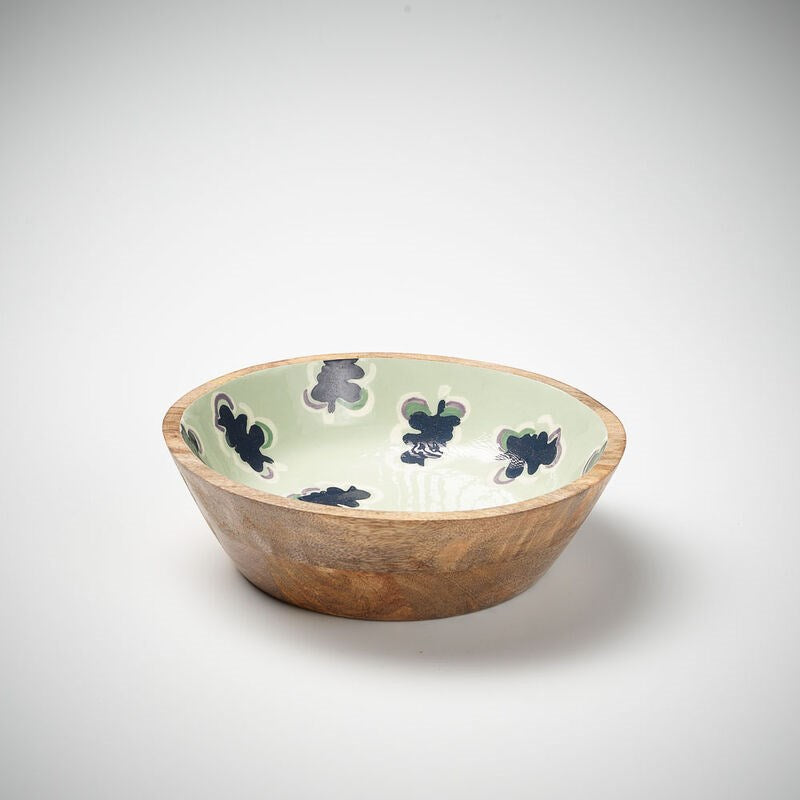 wooden deep bowl in sea mist and navy gidget print