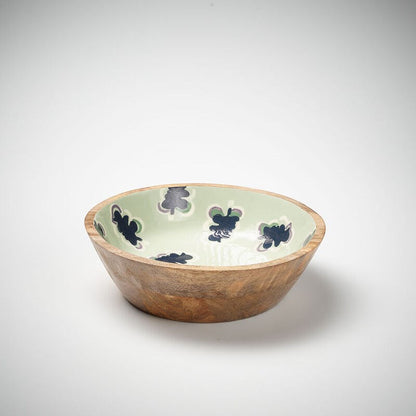 wooden deep bowl in sea mist and navy gidget print 