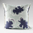 100% linen cushion in a sea mist and navy leaf abstract pattern and a contrast stitch feature