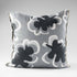 black, grey and white fun patterned linen cushion with contrast stitching feature
