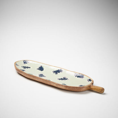 wooden long tray with one handle feature in navy and sea mist gidget print
